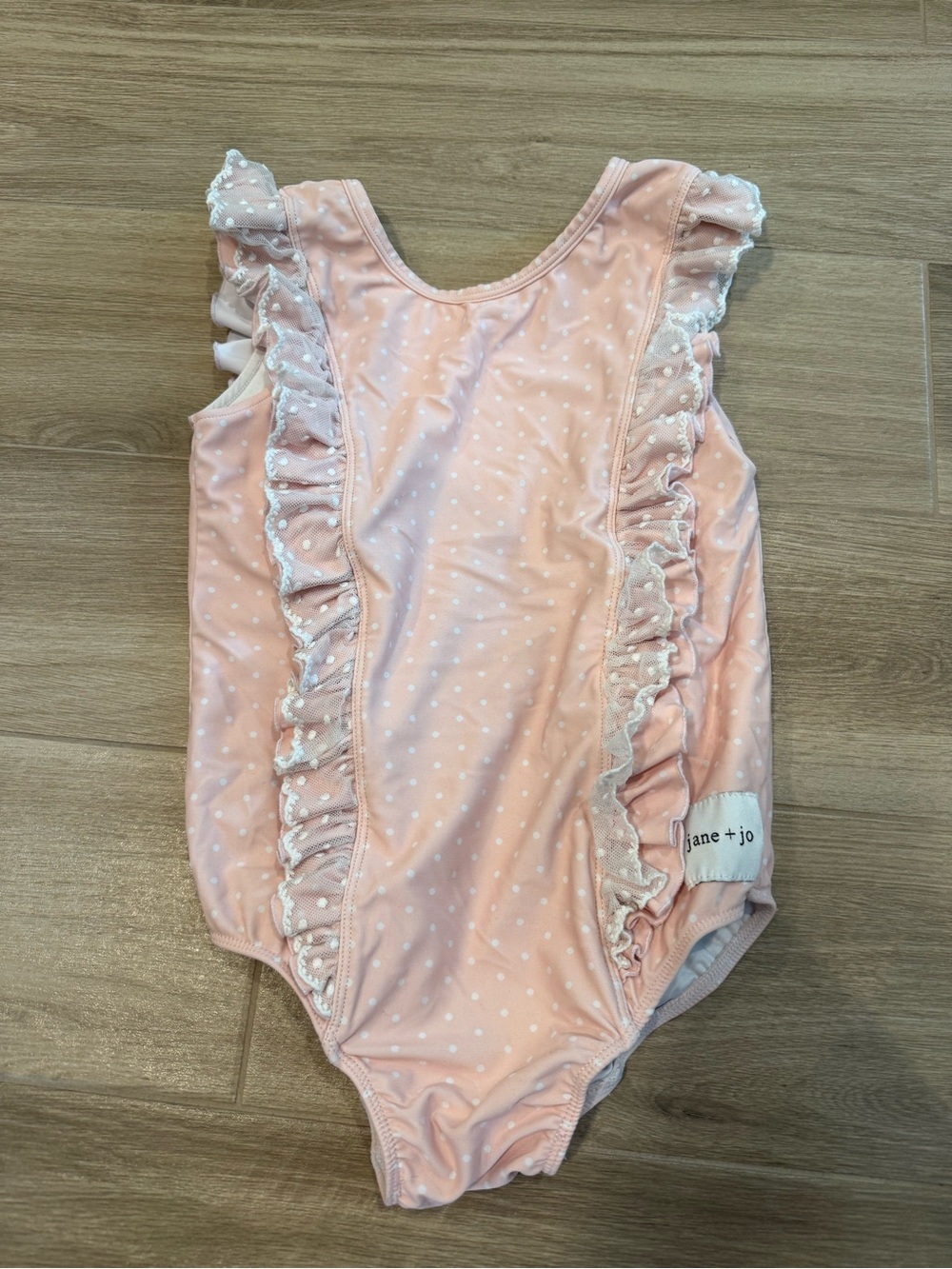 jane + jo Girls' Light Pink Polka Dot Ruffle One-Piece Swimsuit